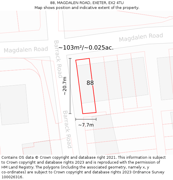 88, MAGDALEN ROAD, EXETER, EX2 4TU: Plot and title map
