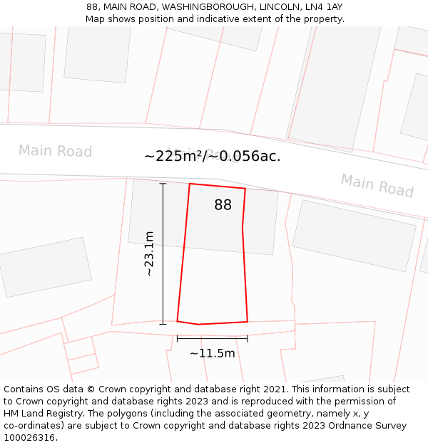 88, MAIN ROAD, WASHINGBOROUGH, LINCOLN, LN4 1AY: Plot and title map