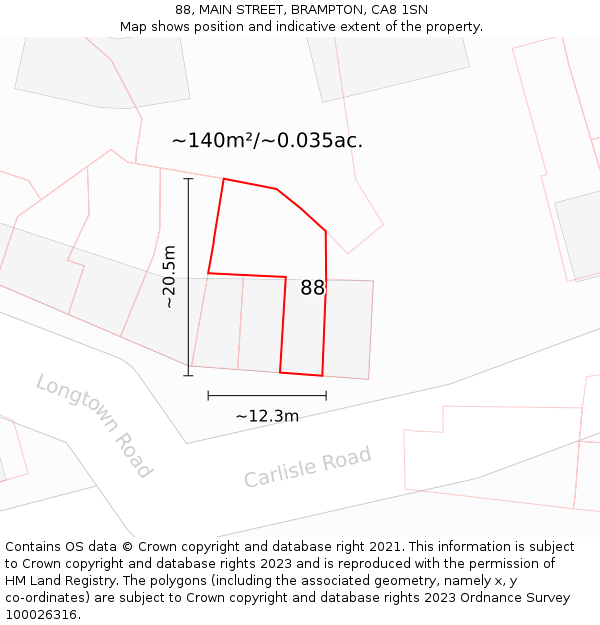 88, MAIN STREET, BRAMPTON, CA8 1SN: Plot and title map