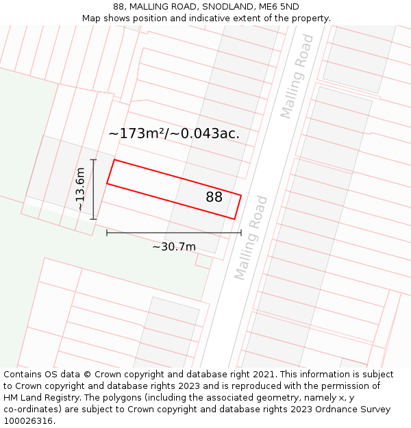 88, MALLING ROAD, SNODLAND, ME6 5ND: Plot and title map