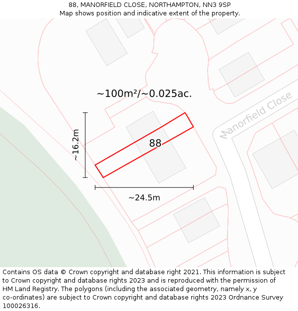 88, MANORFIELD CLOSE, NORTHAMPTON, NN3 9SP: Plot and title map