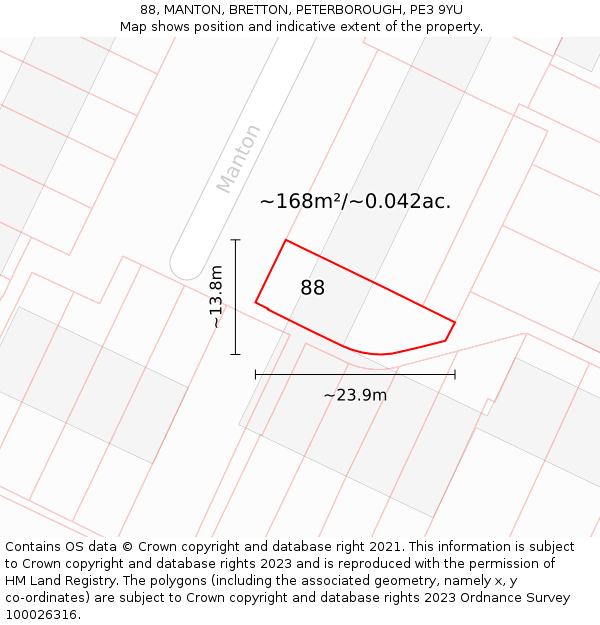 88, MANTON, BRETTON, PETERBOROUGH, PE3 9YU: Plot and title map