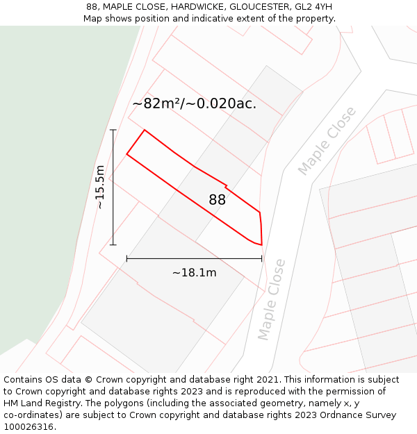 88, MAPLE CLOSE, HARDWICKE, GLOUCESTER, GL2 4YH: Plot and title map