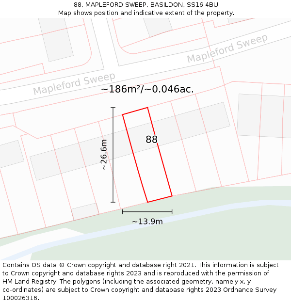88, MAPLEFORD SWEEP, BASILDON, SS16 4BU: Plot and title map