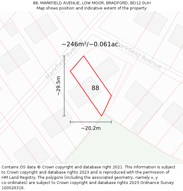 88, MARKFIELD AVENUE, LOW MOOR, BRADFORD, BD12 0UH: Plot and title map