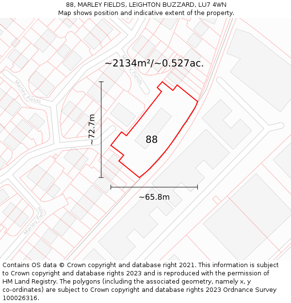 88, MARLEY FIELDS, LEIGHTON BUZZARD, LU7 4WN: Plot and title map