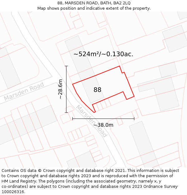 88, MARSDEN ROAD, BATH, BA2 2LQ: Plot and title map