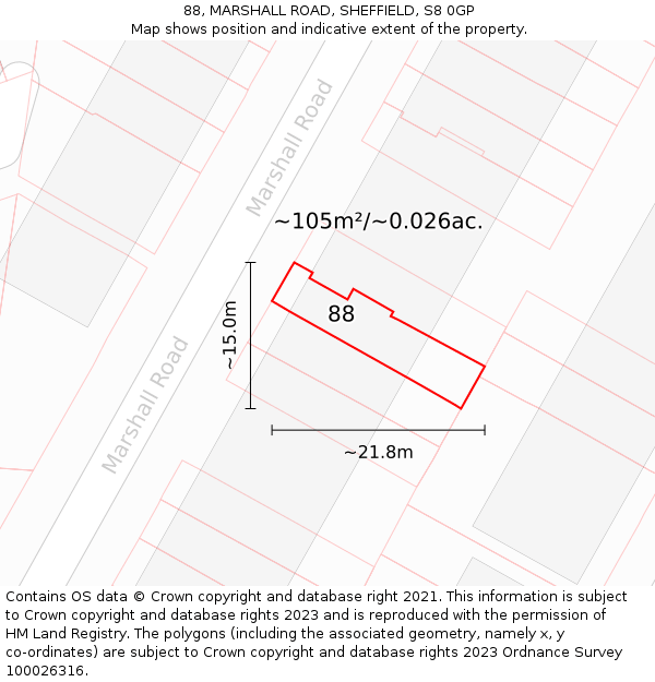 88, MARSHALL ROAD, SHEFFIELD, S8 0GP: Plot and title map