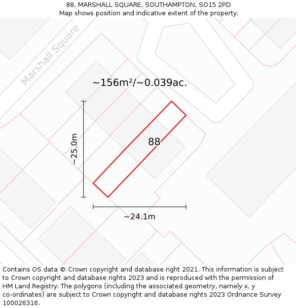 88, MARSHALL SQUARE, SOUTHAMPTON, SO15 2PD: Plot and title map