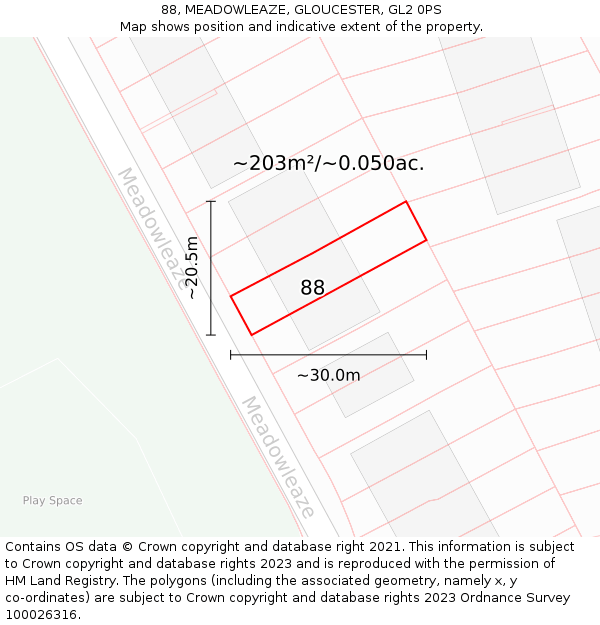88, MEADOWLEAZE, GLOUCESTER, GL2 0PS: Plot and title map