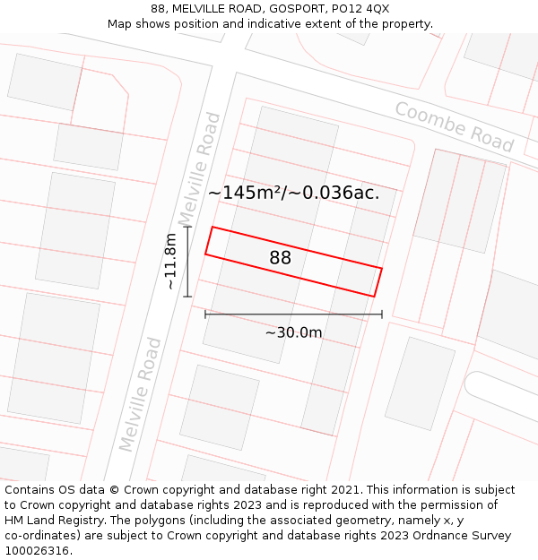 88, MELVILLE ROAD, GOSPORT, PO12 4QX: Plot and title map
