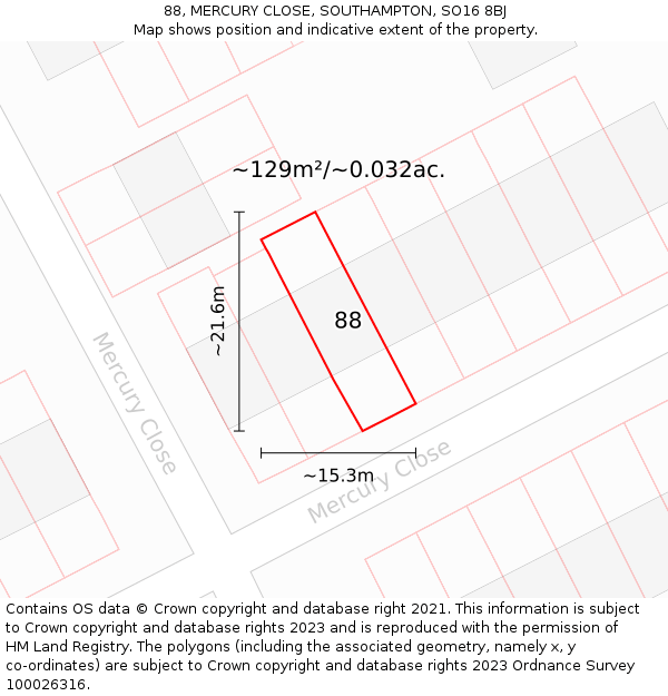 88, MERCURY CLOSE, SOUTHAMPTON, SO16 8BJ: Plot and title map