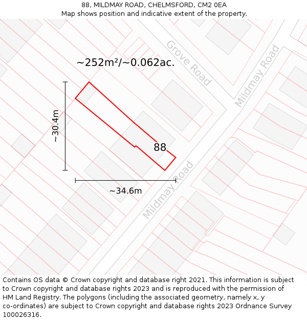 88, MILDMAY ROAD, CHELMSFORD, CM2 0EA: Plot and title map