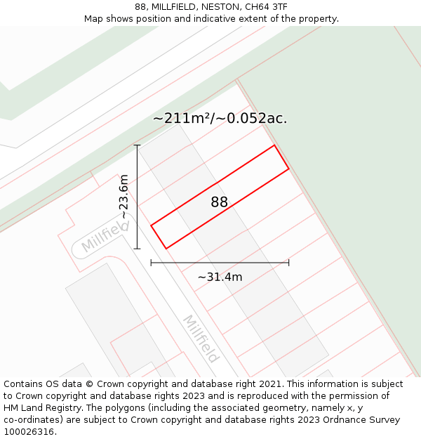 88, MILLFIELD, NESTON, CH64 3TF: Plot and title map