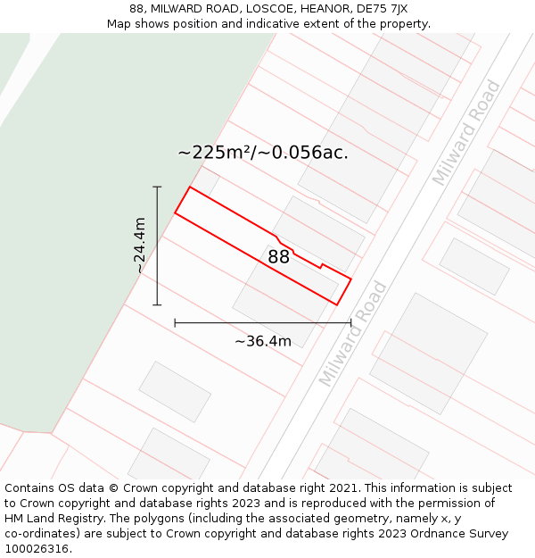 88, MILWARD ROAD, LOSCOE, HEANOR, DE75 7JX: Plot and title map