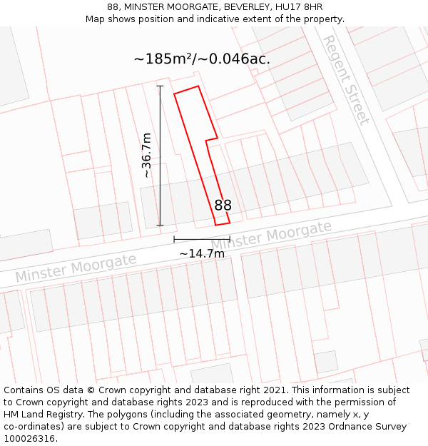 88, MINSTER MOORGATE, BEVERLEY, HU17 8HR: Plot and title map