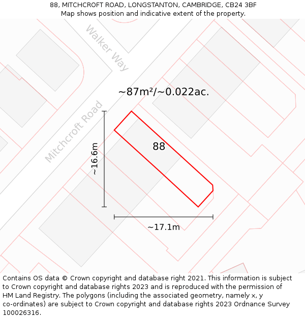88, MITCHCROFT ROAD, LONGSTANTON, CAMBRIDGE, CB24 3BF: Plot and title map