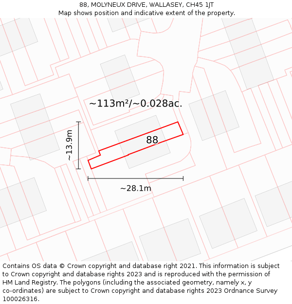 88, MOLYNEUX DRIVE, WALLASEY, CH45 1JT: Plot and title map