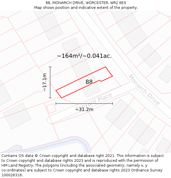 88, MONARCH DRIVE, WORCESTER, WR2 6ES: Plot and title map