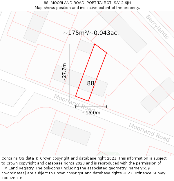 88, MOORLAND ROAD, PORT TALBOT, SA12 6JH: Plot and title map