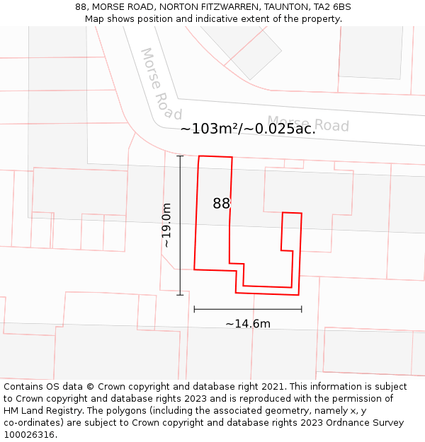 88, MORSE ROAD, NORTON FITZWARREN, TAUNTON, TA2 6BS: Plot and title map