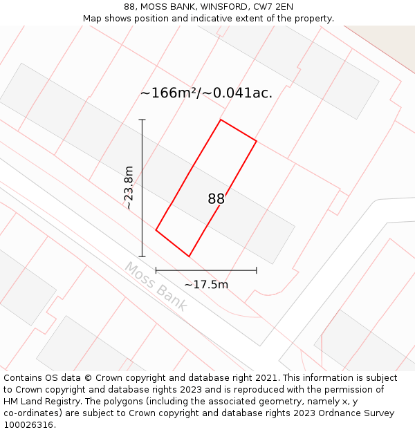 88, MOSS BANK, WINSFORD, CW7 2EN: Plot and title map