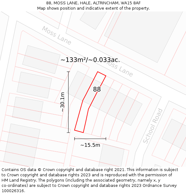 88, MOSS LANE, HALE, ALTRINCHAM, WA15 8AF: Plot and title map