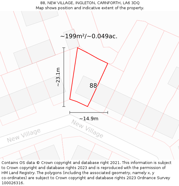 88, NEW VILLAGE, INGLETON, CARNFORTH, LA6 3DQ: Plot and title map