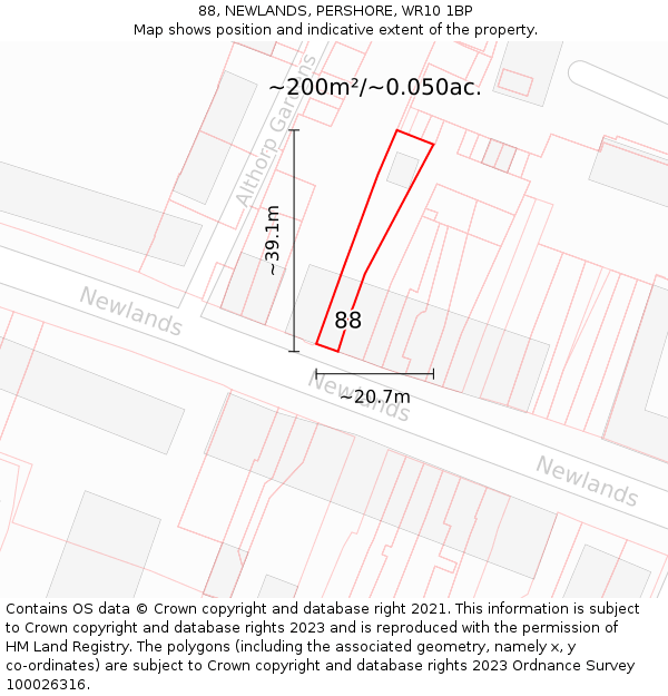 88, NEWLANDS, PERSHORE, WR10 1BP: Plot and title map