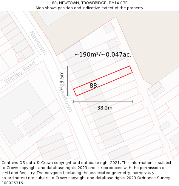 88, NEWTOWN, TROWBRIDGE, BA14 0BE: Plot and title map