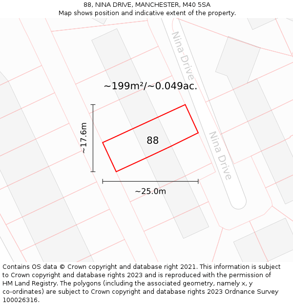 88, NINA DRIVE, MANCHESTER, M40 5SA: Plot and title map