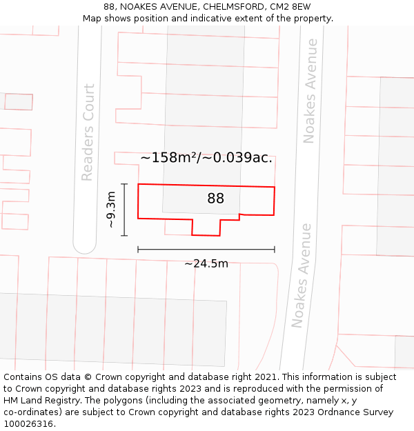 88, NOAKES AVENUE, CHELMSFORD, CM2 8EW: Plot and title map