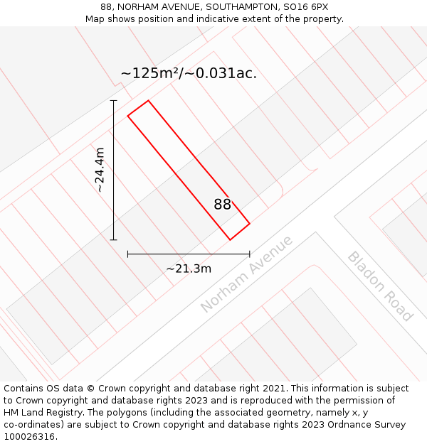 88, NORHAM AVENUE, SOUTHAMPTON, SO16 6PX: Plot and title map