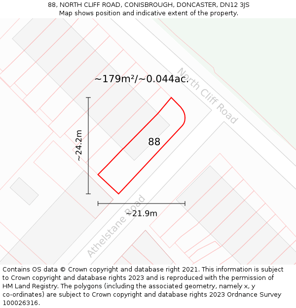 88, NORTH CLIFF ROAD, CONISBROUGH, DONCASTER, DN12 3JS: Plot and title map