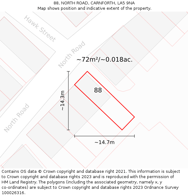 88, NORTH ROAD, CARNFORTH, LA5 9NA: Plot and title map