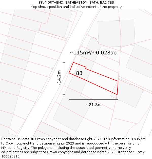 88, NORTHEND, BATHEASTON, BATH, BA1 7ES: Plot and title map