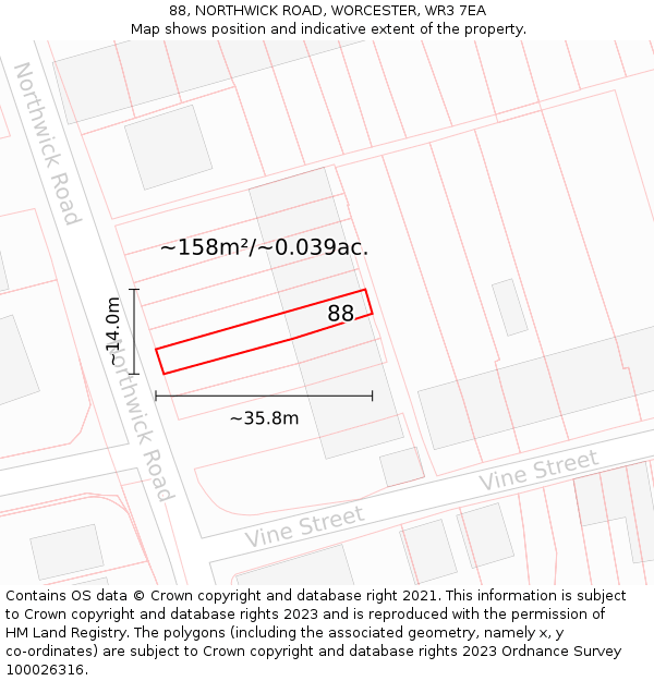 88, NORTHWICK ROAD, WORCESTER, WR3 7EA: Plot and title map