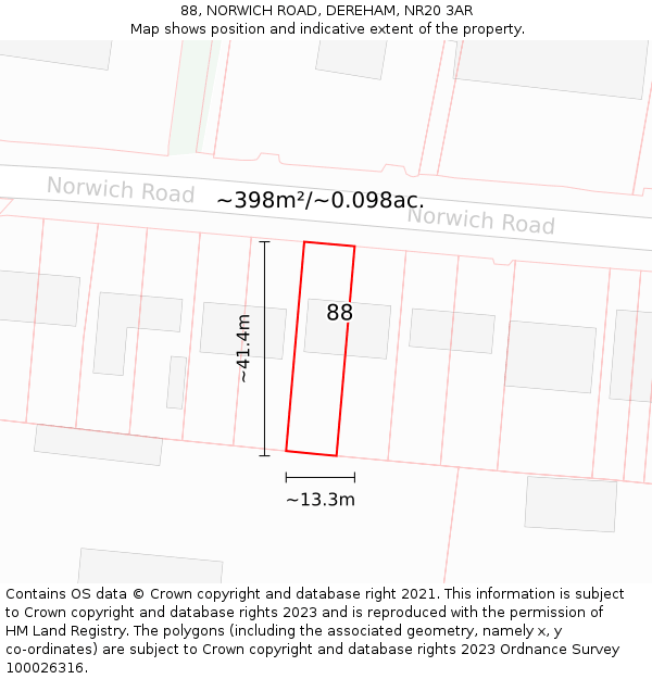 88, NORWICH ROAD, DEREHAM, NR20 3AR: Plot and title map