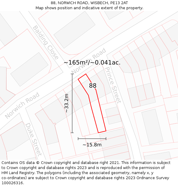 88, NORWICH ROAD, WISBECH, PE13 2AT: Plot and title map