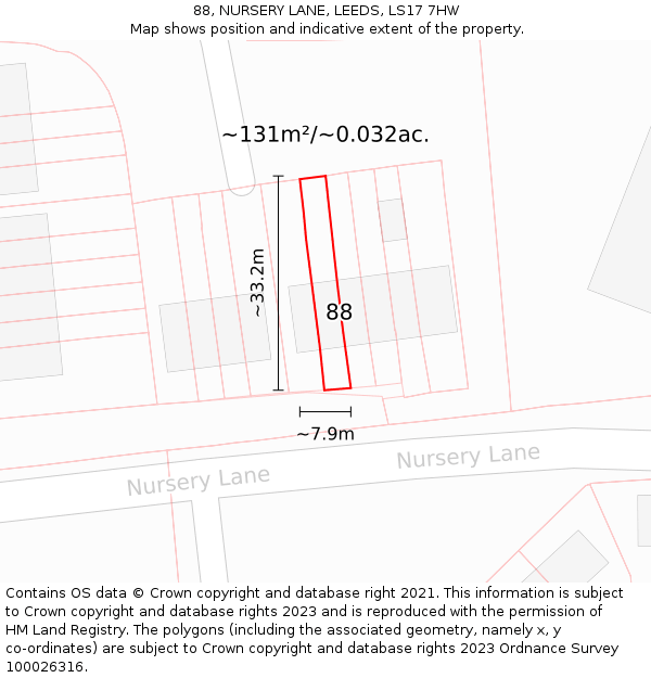 88, NURSERY LANE, LEEDS, LS17 7HW: Plot and title map