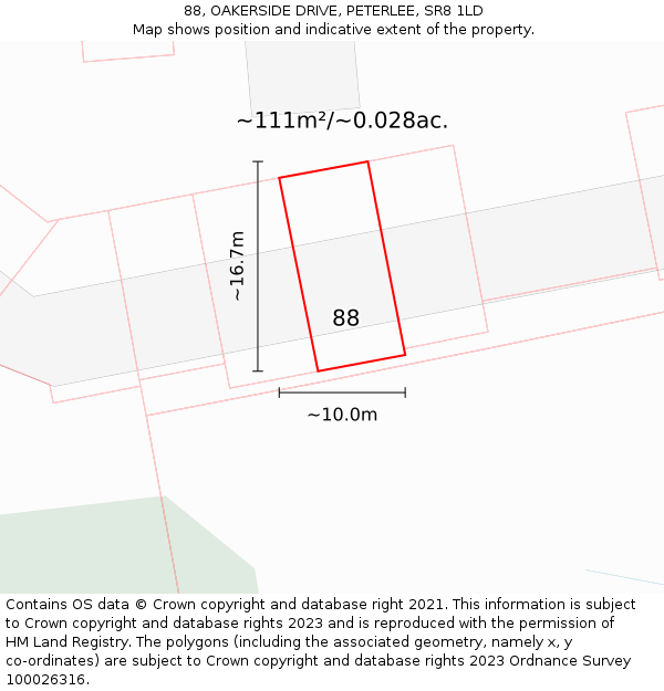 88, OAKERSIDE DRIVE, PETERLEE, SR8 1LD: Plot and title map