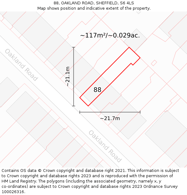 88, OAKLAND ROAD, SHEFFIELD, S6 4LS: Plot and title map