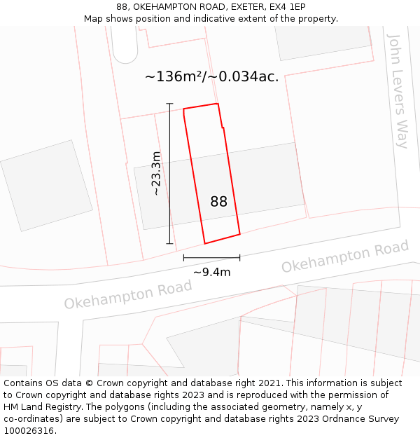 88, OKEHAMPTON ROAD, EXETER, EX4 1EP: Plot and title map