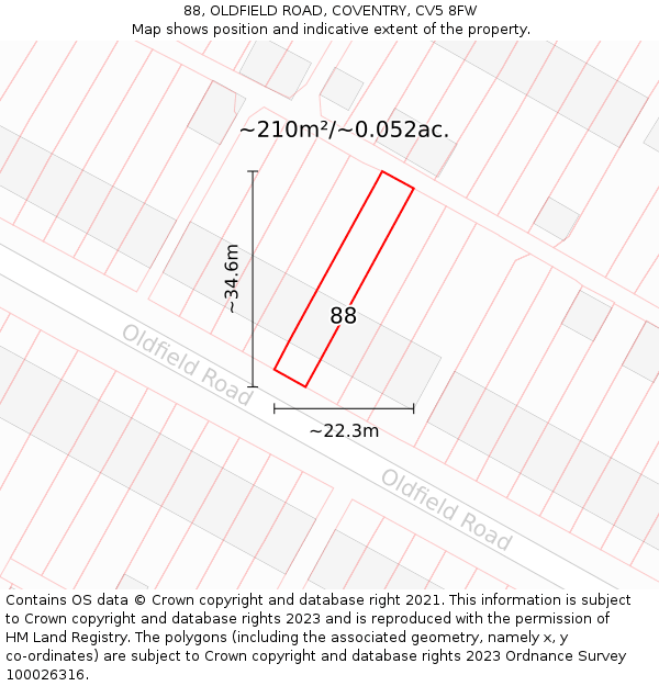 88, OLDFIELD ROAD, COVENTRY, CV5 8FW: Plot and title map