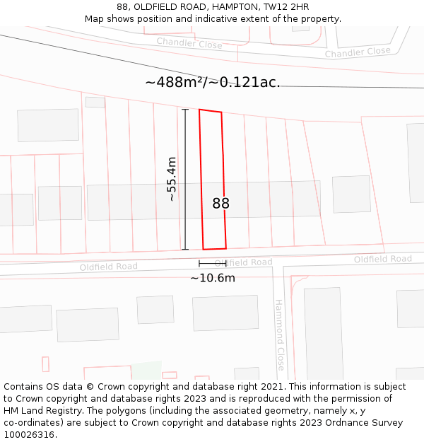 88, OLDFIELD ROAD, HAMPTON, TW12 2HR: Plot and title map