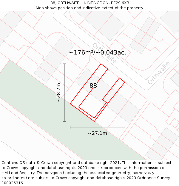 88, ORTHWAITE, HUNTINGDON, PE29 6XB: Plot and title map
