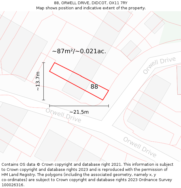 88, ORWELL DRIVE, DIDCOT, OX11 7RY: Plot and title map