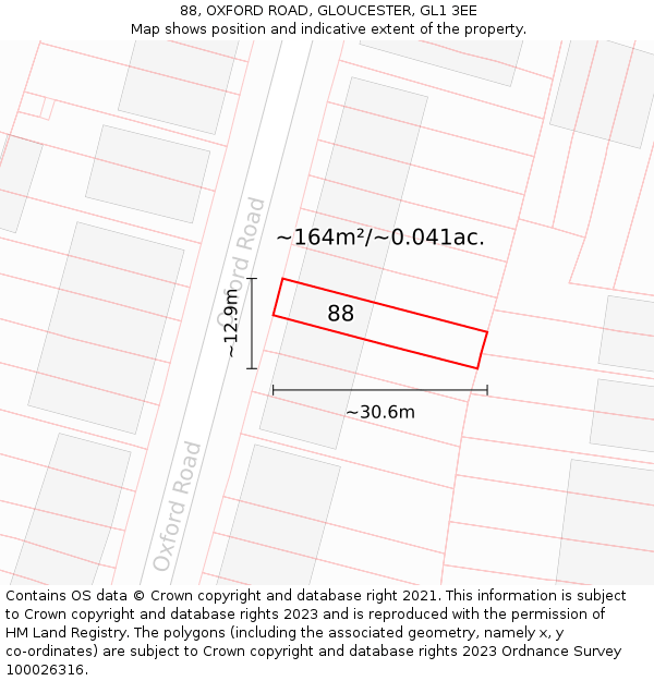 88, OXFORD ROAD, GLOUCESTER, GL1 3EE: Plot and title map