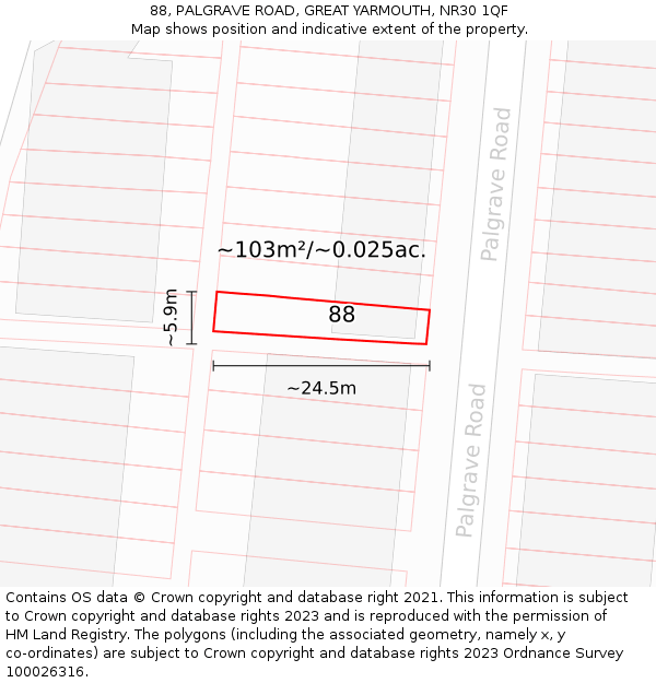 88, PALGRAVE ROAD, GREAT YARMOUTH, NR30 1QF: Plot and title map