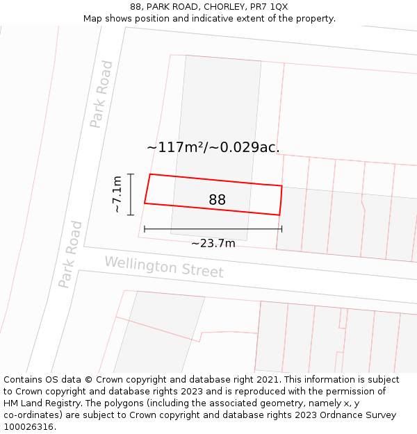 88, PARK ROAD, CHORLEY, PR7 1QX: Plot and title map